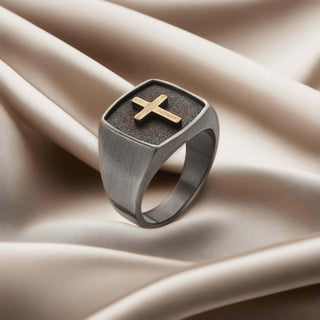 925 Stealing Silver Designer Men's Ring, Plated With Black Rhodium, Christians Sign Men's Ring