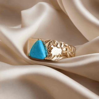 Natural Arizona Turquoise Gemstone Ring, 925 Stealing Silver Ring, Plated With 2 Micron 18kt Gold