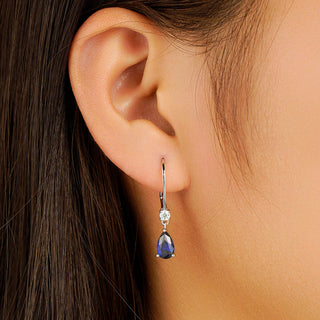 Pear Sapphire Drop Earrings With Diamond