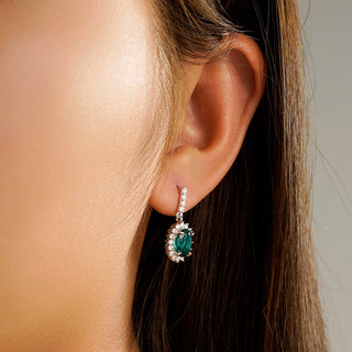 Oval Shape Emerald Drop Earring With Diamond