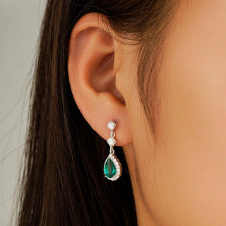 Pear Emerald Drop Earring With Diamond