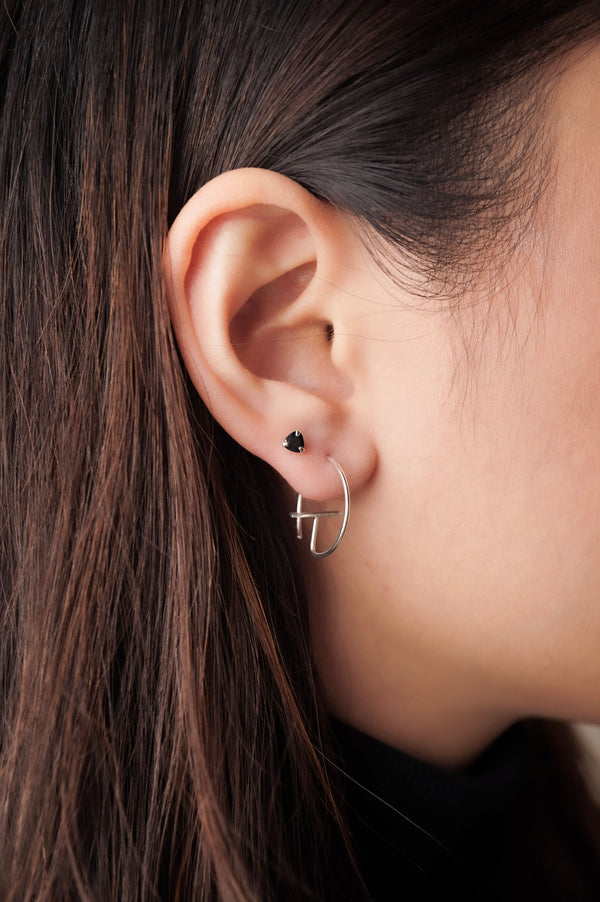 Black Diamond Silver Minimalist Earrings