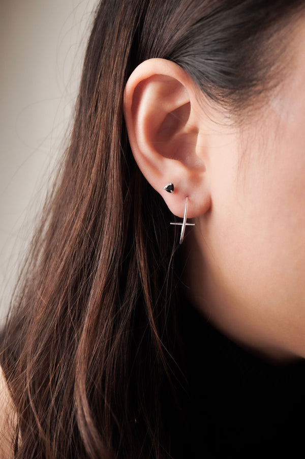 Black Diamond Silver Minimalist Earrings