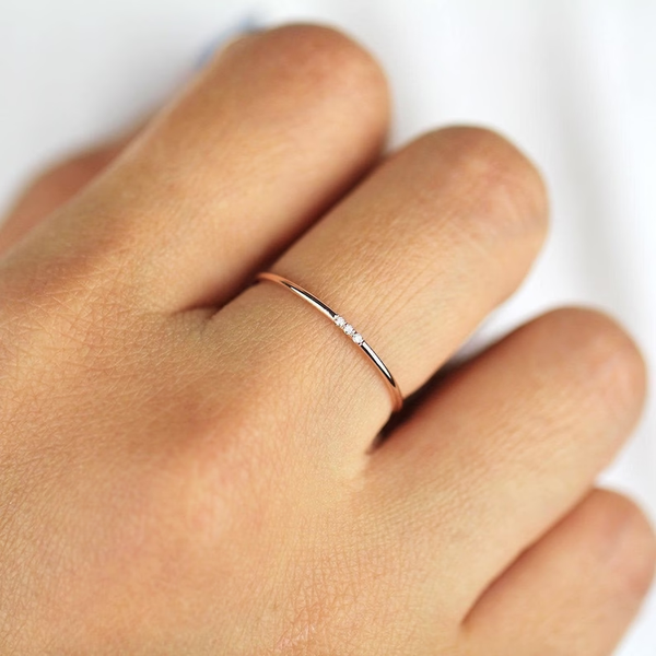 Minimalist Wedding Ring, Diamond Wedding Ring, Engagement Ring, Full Round Wedding  Ring