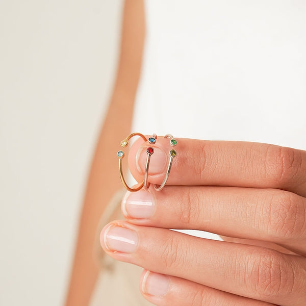2 Stone Ring By Crown Minimalist