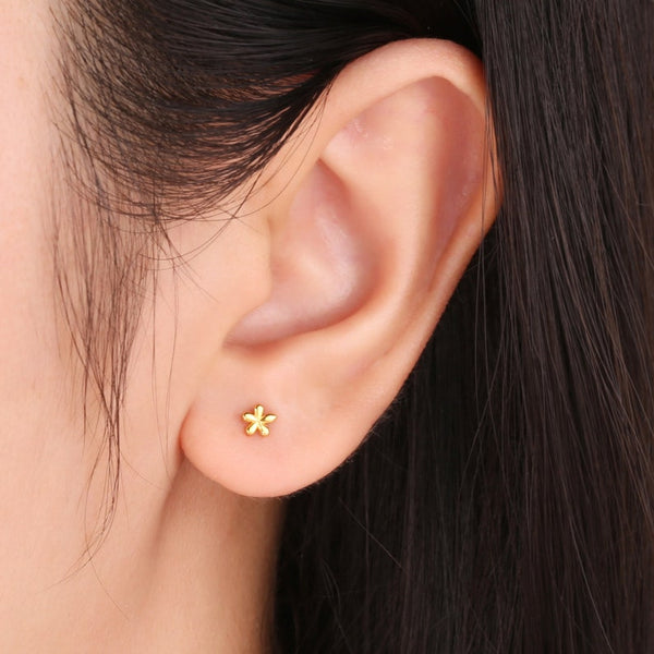 925 Sterling sliver Flower Stud Earrings, Mini Gold and Silver Earrings