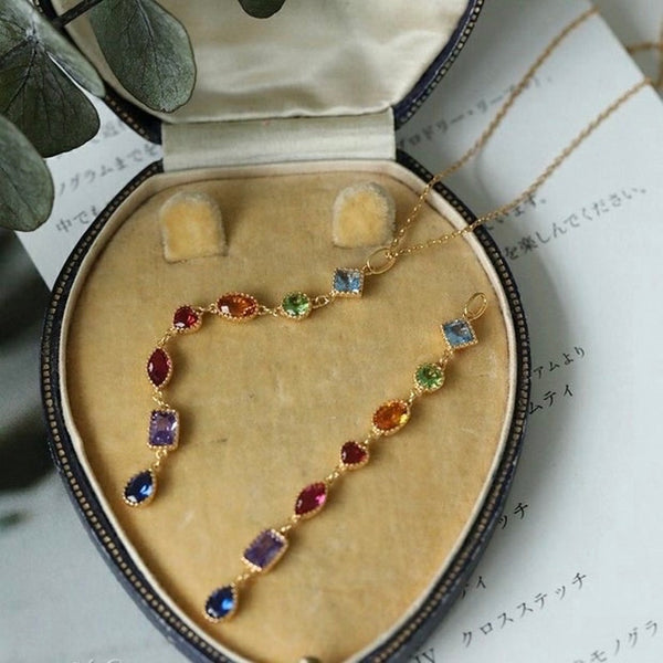 Vintage Multicolor Gemstone Gold Necklace