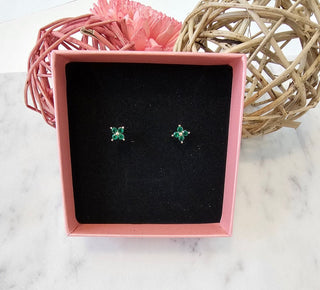 Beautiful Emerald Stud Earrings Sterling Minimalist Stud Earrings