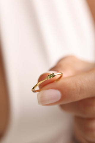 Minimalist Wedding Band, Peridot Wedding Ring, Baguette Birthstone Ring, Personalized Ring