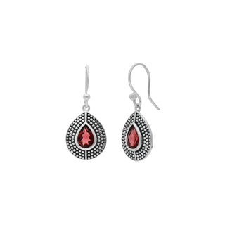 925 Sterling Silver Designer Red Garnet Earring