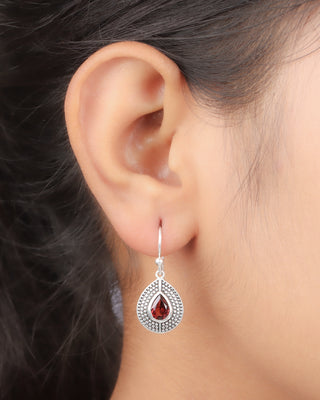 925 Sterling Silver Designer Red Garnet Earring