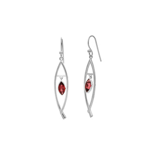 925 Sterling Silver Red Garnet Gemstone Minimalist Long Earring