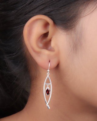 925 Sterling Silver Red Garnet Gemstone Minimalist Long Earring