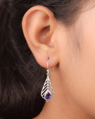 925 Sterling Silver Amethyst Gemstone Minimalist Earring