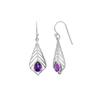 925 Sterling Silver Amethyst Gemstone Minimalist Earring