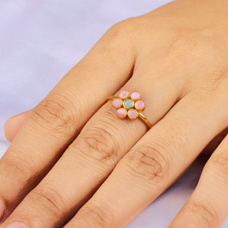 925 Silver Crown Special Pink Opal  Ring