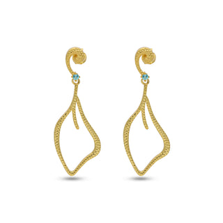 Brass Minimalist Fancy Earring, 925 Stealing Silver Push Back Decorated with blue topaz Stone