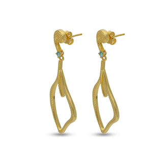 Brass Minimalist Fancy Earring, 925 Stealing Silver Push Back Decorated with blue topaz Stone