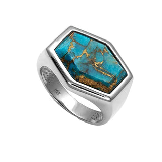 925 Stealing Silver Men's Ring, Decorated With Copper Turquoise Gemstone, Best Ring For Women's