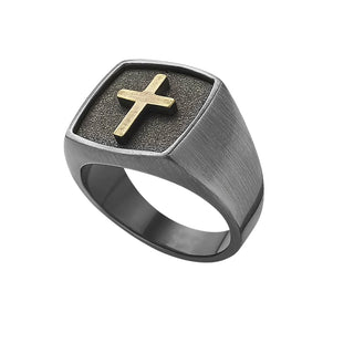 925 Stealing Silver Designer Men's Ring, Plated With Black Rhodium, Christians Sign Men's Ring