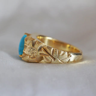 Natural Arizona Turquoise Gemstone Ring, 925 Stealing Silver Ring, Plated With 2 Micron 18kt Gold