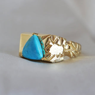 Natural Arizona Turquoise Gemstone Ring, 925 Stealing Silver Ring, Plated With 2 Micron 18kt Gold