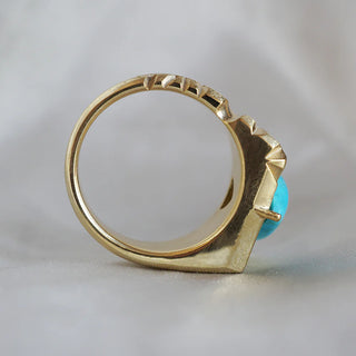 Natural Arizona Turquoise Gemstone Ring, 925 Stealing Silver Ring, Plated With 2 Micron 18kt Gold