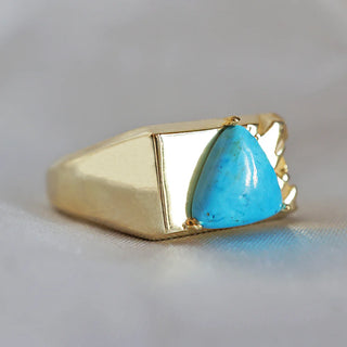 Natural Arizona Turquoise Gemstone Ring, 925 Stealing Silver Ring, Plated With 2 Micron 18kt Gold