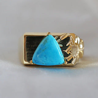 Natural Arizona Turquoise Gemstone Ring, 925 Stealing Silver Ring, Plated With 2 Micron 18kt Gold