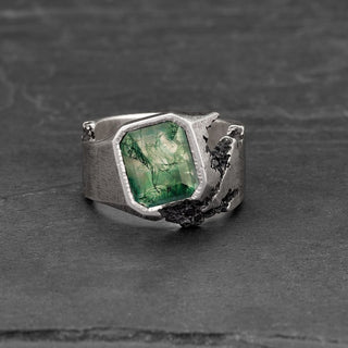 925 Silver Moss Agate Gemstone Men's Designer Ring