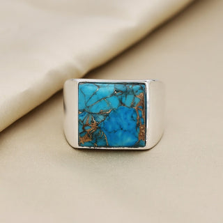 925 Sterling Silver Turquoise Gemstone Men's Ring