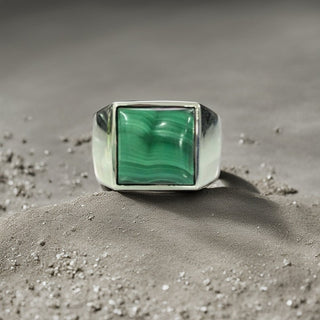 925 Sterling Silver Malachite Gemstone Men's Ring