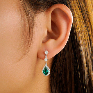 Pear Emerald Drop Earring With Diamond