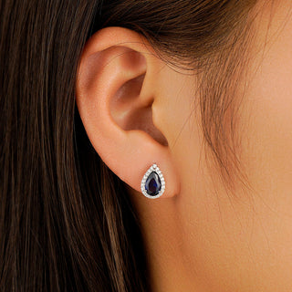 Pear Sapphire Drop Stud With Diamond