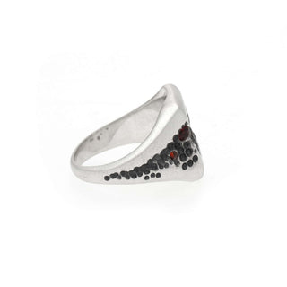 925 Stealing Silver Designer Men's Ring, Decorated With Tiny Red Garnet Gemstone