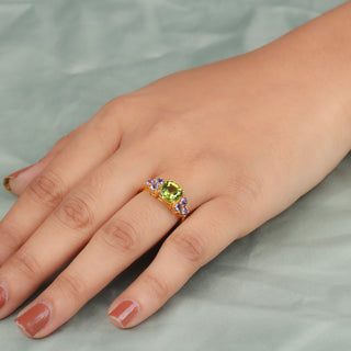 14K Gold Plated Peridot Gemstone Minimalist Wedding Ring