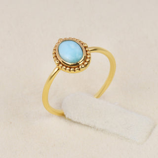 925 Silver Gold Plated Larimar Gemstone  Ring