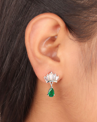 925 Silver Crown Special Emerald Diamond Earring