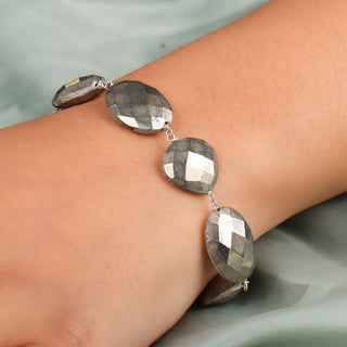 92.5 Silver Pyrite Gemstone Bracelete