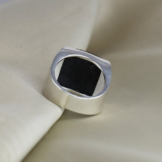 925 Sterling Silver Raw Black Tourmaline Men's Ring