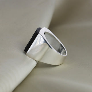 925 Sterling Silver Raw Black Tourmaline Men's Ring