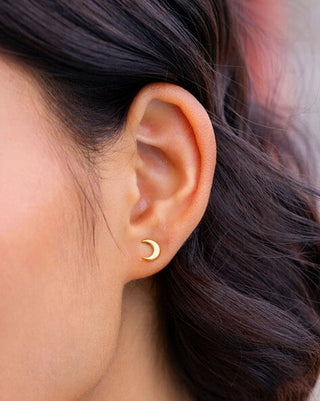 Golden Moon Shape Stud Earrings, Minimalist Earring, 925 Silver Earring With 18 kt Gold Plated