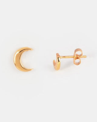 Golden Moon Shape Stud Earrings, Minimalist Earring, 925 Silver Earring With 18 kt Gold Plated