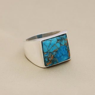 925 Sterling Silver Turquoise Gemstone Men's Ring