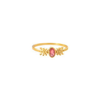 925 Sterling Silver Pink Tourmaline Gold Plated Ring