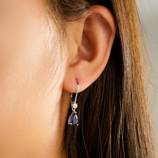 Pear Sapphire Drop Earrings With Diamond