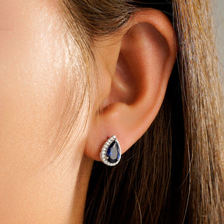 Pear Sapphire Drop Stud With Diamond