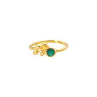 925 Silver Green Onyx Gemstone Gold Plated Ring