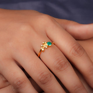 925 Silver Green Onyx Gemstone Gold Plated Ring