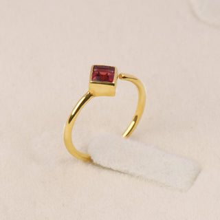 925 Silver 14k Gold Plated Garnet Stone Ring